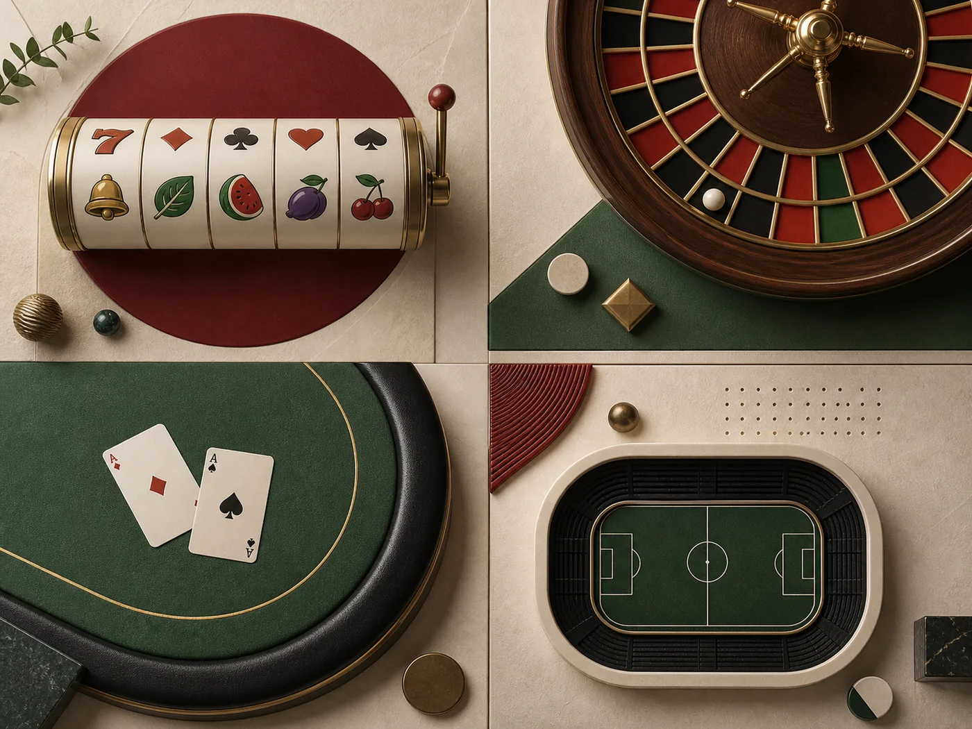 Ragam permainan kasino digital berupa slot, roulette, kartu dan arena olahraga